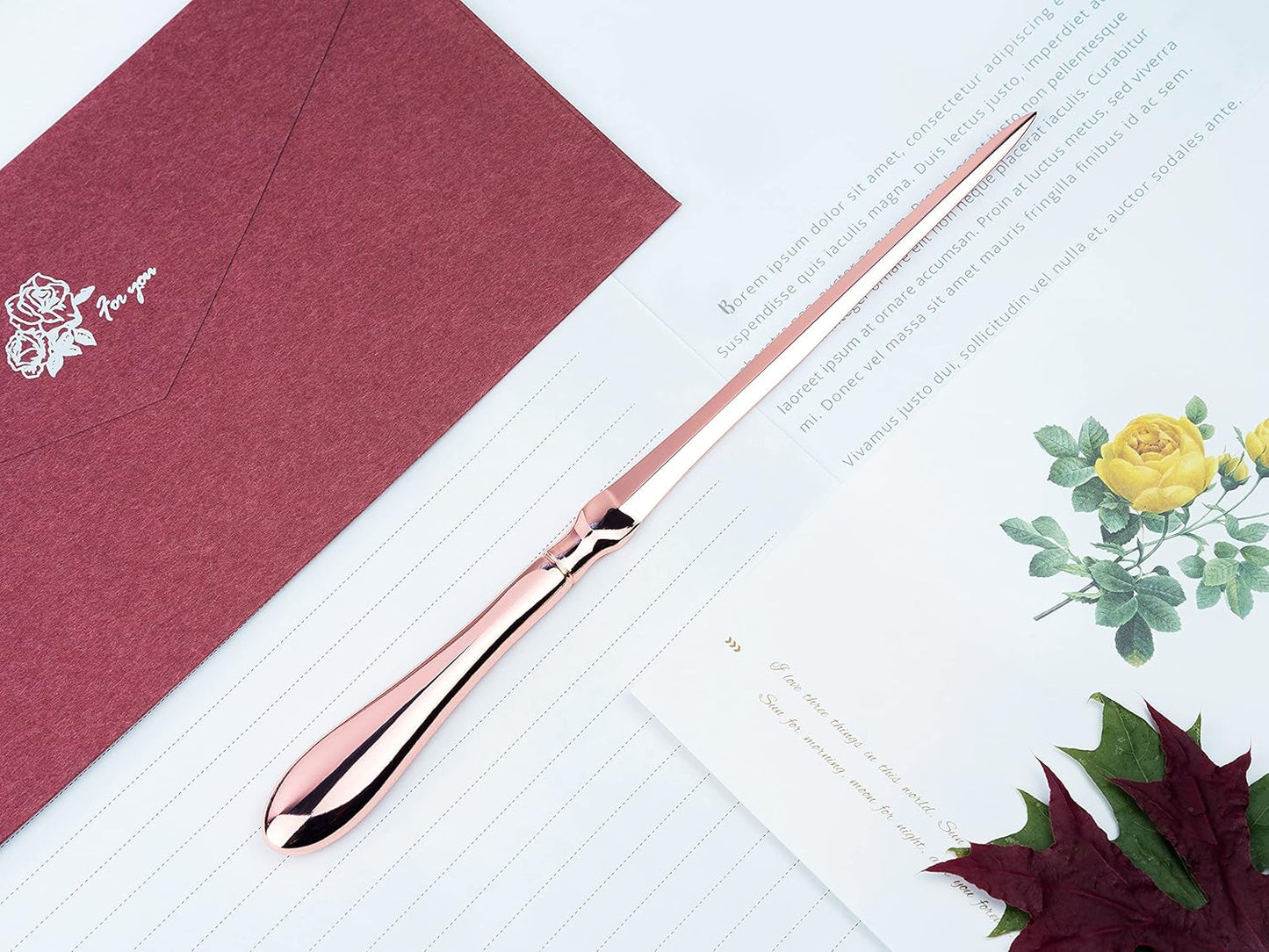 Rose Gold Letter Opener, Envelope Opener Knife Metal Letter Opening Knife, Paul Revere Paper Cutting Knife, 9 inches (1 Pack)