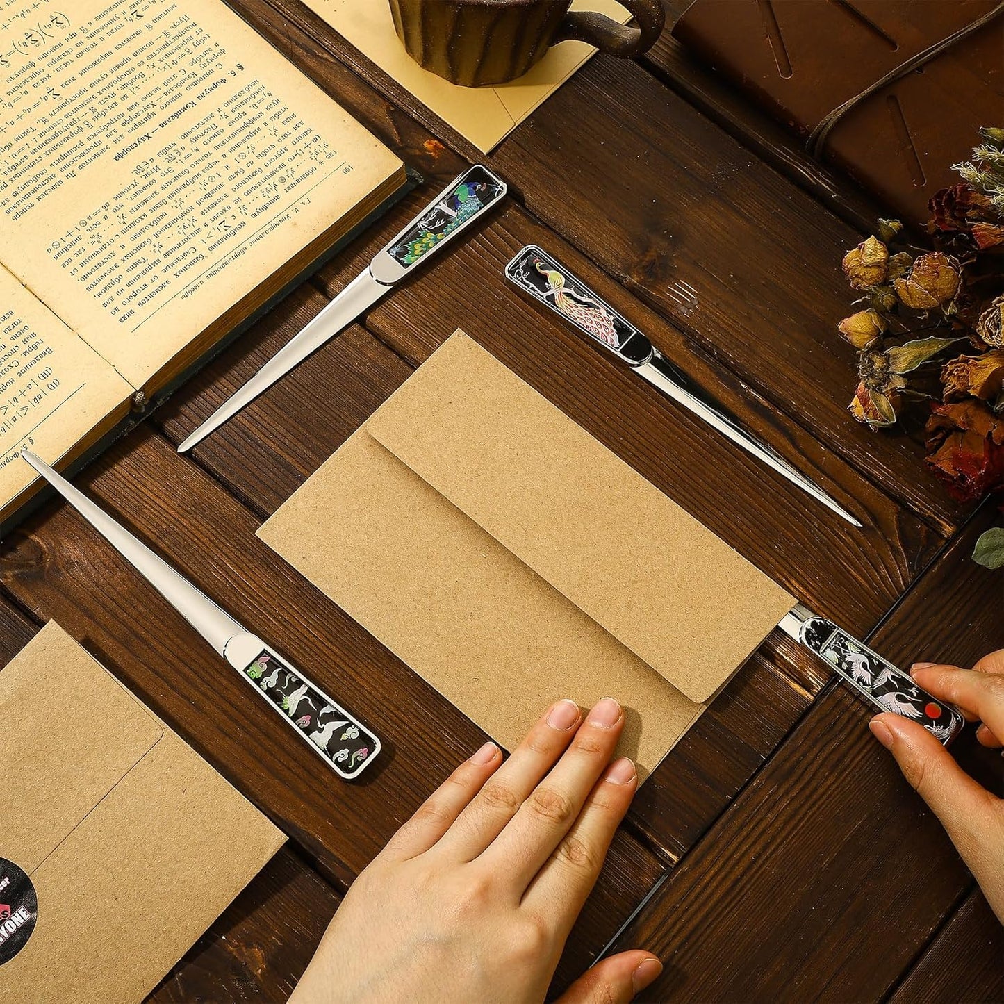 4 Pieces Letter Opener Knife Stainless Steel Envelope Openers Lightweight Mail Opener Tool Slitters Letter Knives for Office Home School Supplies (Retro Style)