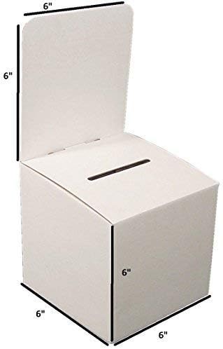 Raffle Ticket Donation Collection Ballot Box Reusable Sturdy thick Cardboard with Slot comment Suggestion Box With Removable Header 6H x 6W x 6D, Display area 6H x 6W(Red 5 pack)