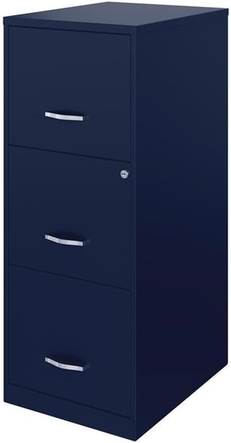Pemberly Row 3 Drawer Metal Vertical File Cabinet with Lock in Navy