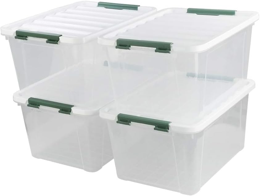 Gloreen 20 Quart Clear Storage Bins with Lid and Handle, Multipurpose Stackable Plastic Storage Latches Box/Containers,set of 4