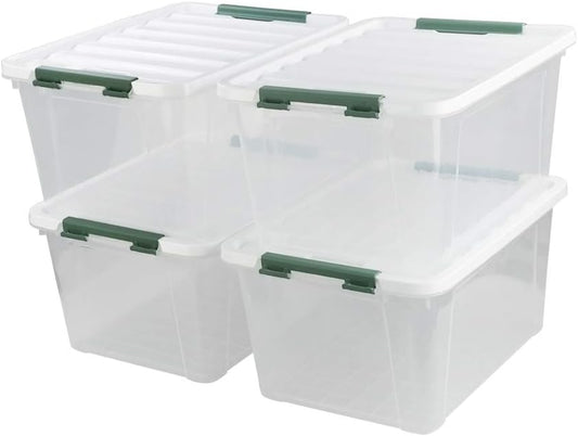 Gloreen 20 Quart Clear Storage Bins with Lid and Handle, Multipurpose Stackable Plastic Storage Latches Box/Containers,set of 4
