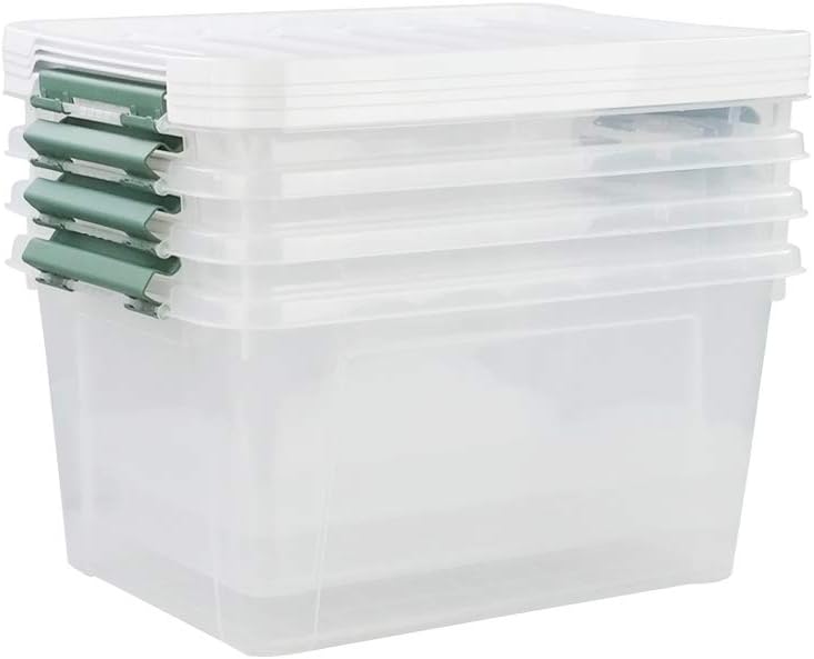 Gloreen 20 Quart Clear Storage Bins with Lid and Handle, Multipurpose Stackable Plastic Storage Latches Box/Containers,set of 4