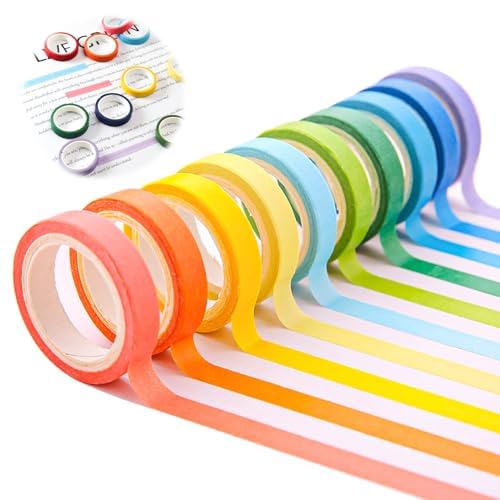 10 Rolls of Color Transparent Tapes,Color Marking Sticker Removable Tags Rainbow Color Handbook Labels,16 Feet Per Roll for Student Teacher Reading,Class Notes,Office Study Supplies