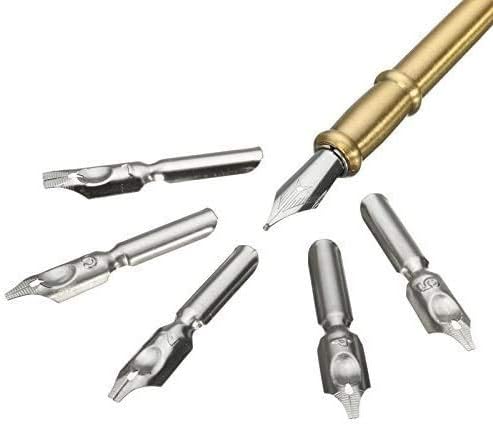 OPENDGO Feather Quill Pen Set with Ink Antique Feather Copper Pen Stem Calligraphy Set Quill Pen Writing Quill Ink Dip Pen with 5pcs Nibs in Different Size