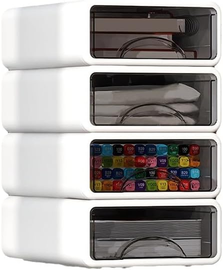 Desk Organizer with Drawers, Stackable Storage Drawers with Compartments Desktop Organization for Office Supplies, Makeup, Pencils, Tape, Erasers, Paperclips, Chargers (4 Pack White)