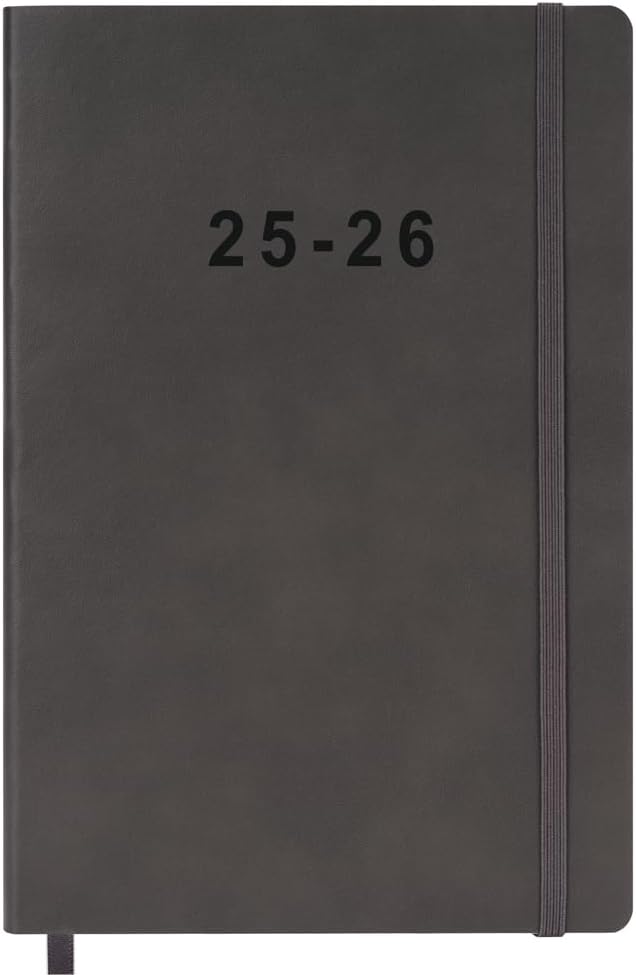 2025-2026 Planner - Weekly and Monthly Planner, Oct 2025 - Dec 2026, Holidays, Contacts and Notes Pages, Vegan Leather Cover, Elastic Closure, 5.5”x8.25”, Grey