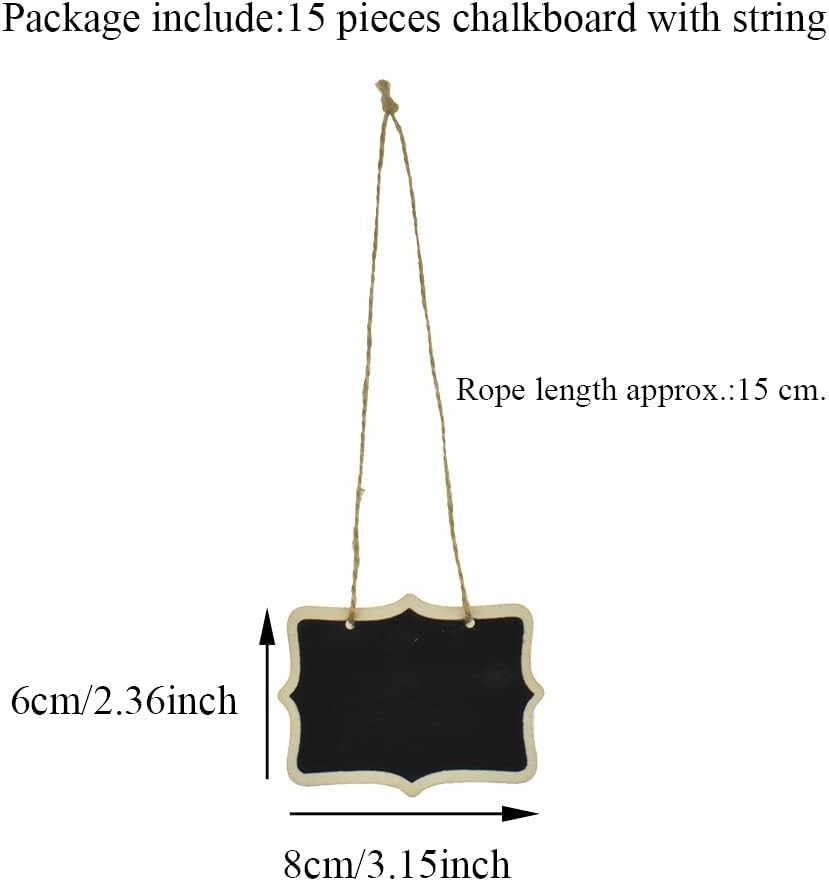 Hahiyo 3.15 x 2.36 Inch Double Sided Chalkboards with Hanging String Help Marking Easy Writing Quick Attach Wood Double-Sided Rectangle Blackboard 15 PCS for Message Signs Food Labels Wedding Party