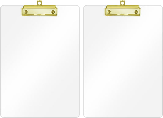 Honagu Acrylic Clear Clipboards, Transparent Plastic Clipboard with Gold Strong Clip Hidden Hanging Hole, A4 Letter Size Clipboards for Nurses, Art Student, Teachers,School & Office Supplies, 2PC