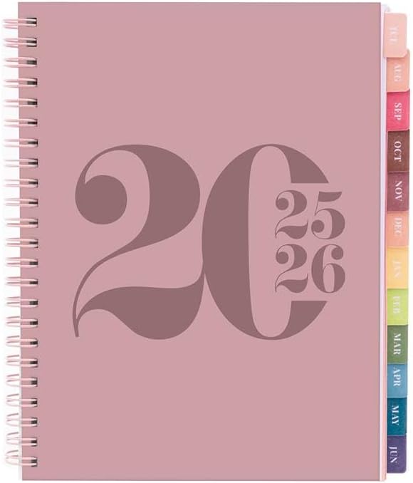 Rileys Academic Planner 2025-2026, Daily, Weekly & Monthly Planner, July 2025 - June 2026, Student Notes Pages, Twin-Wire Binding, Weekly Agenda for School & Work (8 x 6-Inches, Pink, Typographic)