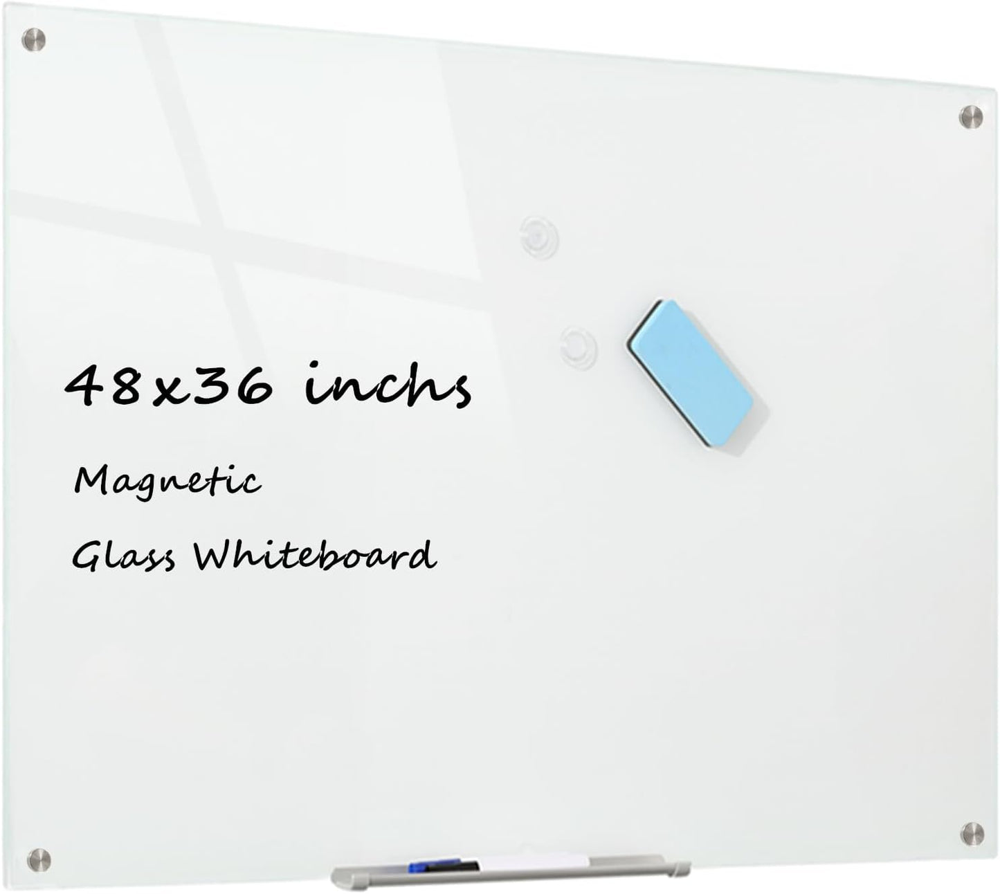 Glass Whiteboard Magnetic Dry Erase Board 48 x 36 Inches, Wall Mounted Glass White Board for Office School Home.