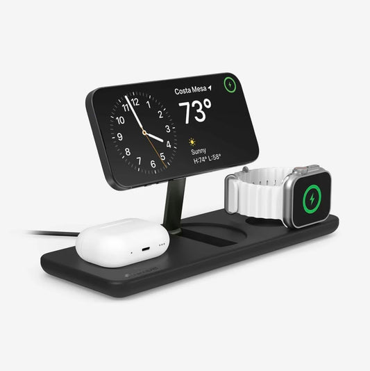 Nimble Podium 3-in-1 Wireless Charging Station for Apple, Qi2-Certified 15W Magsafe Charger Stand, Wireless Charger for iPhone 17 16 15 14 13 - Apple Watch - Airpods Series (Charger & USB-C Included)