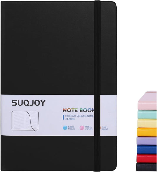 Lined Journal Notebook for Women Men, 5.5"x8.3", 100 GSM Thick Paper, A5 Hardcover Leather Journaling Notebooks for Writing, Travel, Work & School, College Ruled Notebooks for Note Taking Diary (Black)