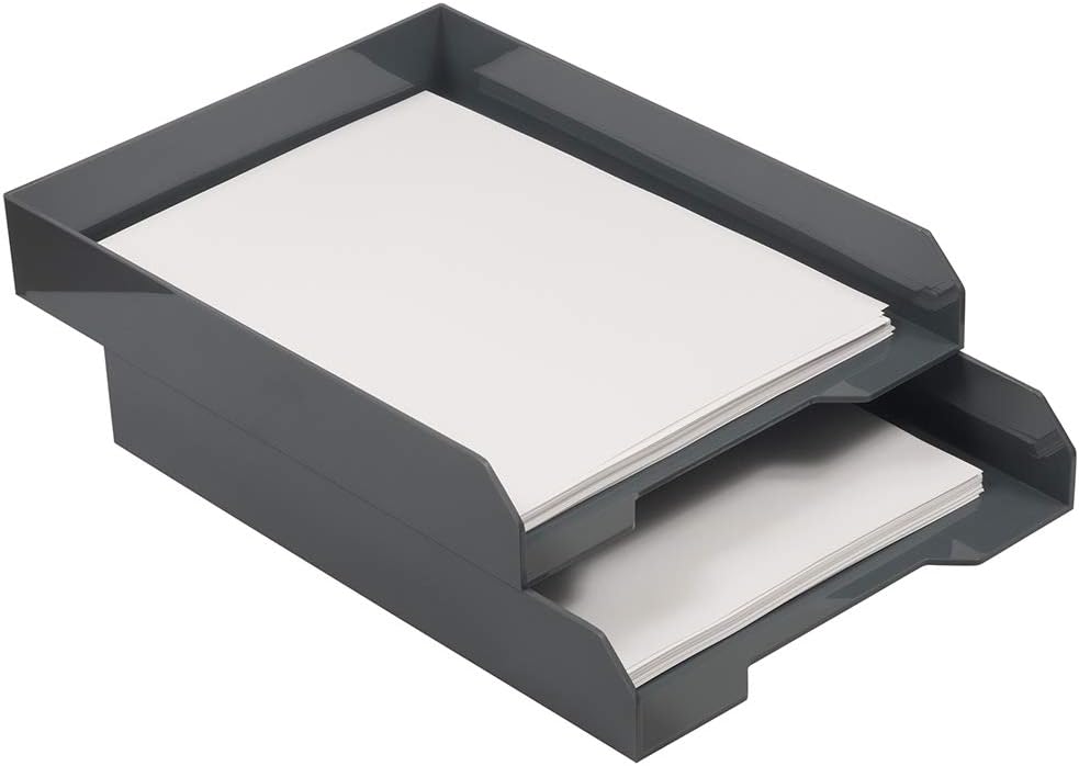 JAM PAPER Stackable Paper Trays - Grey - Desktop Document, Letter, & File Organizer Tray - Sold Individually