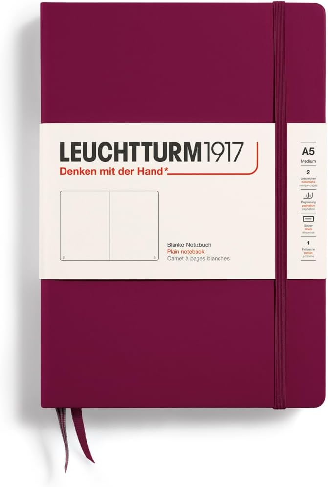 LEUCHTTURM1917 - Notebook Hardcover Medium A5-251 Numbered Pages for Writing and Journaling (Port Red, Plain)