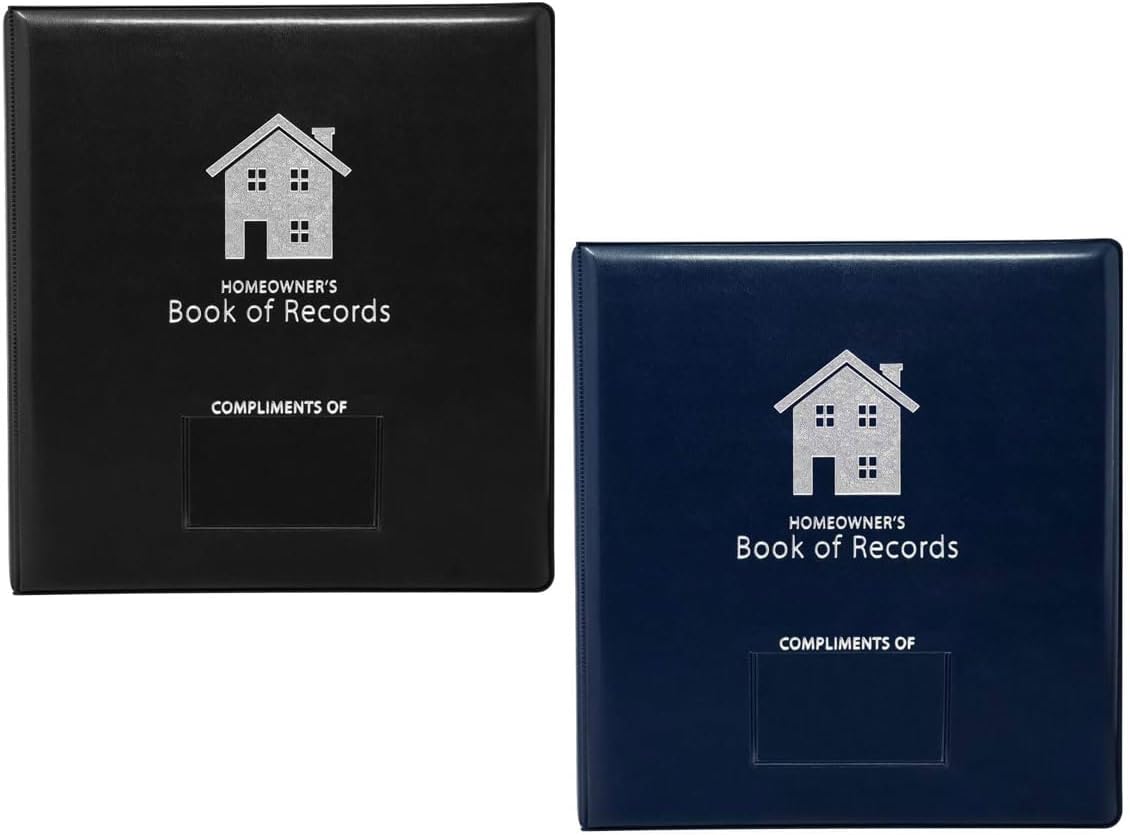 Homeowner's Book of Records Binder, Organize Household Receipts and Home Repair Record Keeping (Black and Navy)