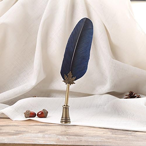 OPENDGO Feather Quill Pen Set with Ink Antique Feather Copper Pen Stem Calligraphy Set Quill Pen Writing Quill Ink Dip Pen with 5pcs Nibs in Different Size