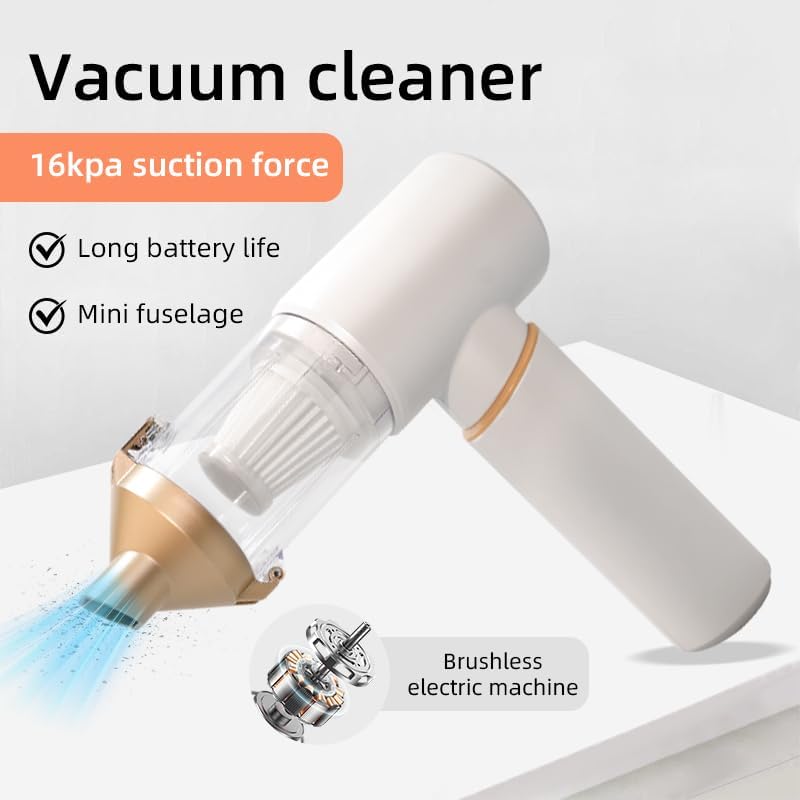 Handheld Vacuum Cleaner Cordless, Desk Vacuum Cleaner Compressed Electric Air Duster 15000Pa Suction, 4-in-1 Portable Vortex Vacuum Dust Buster Air Blower for Computer,Car,Balloon,White