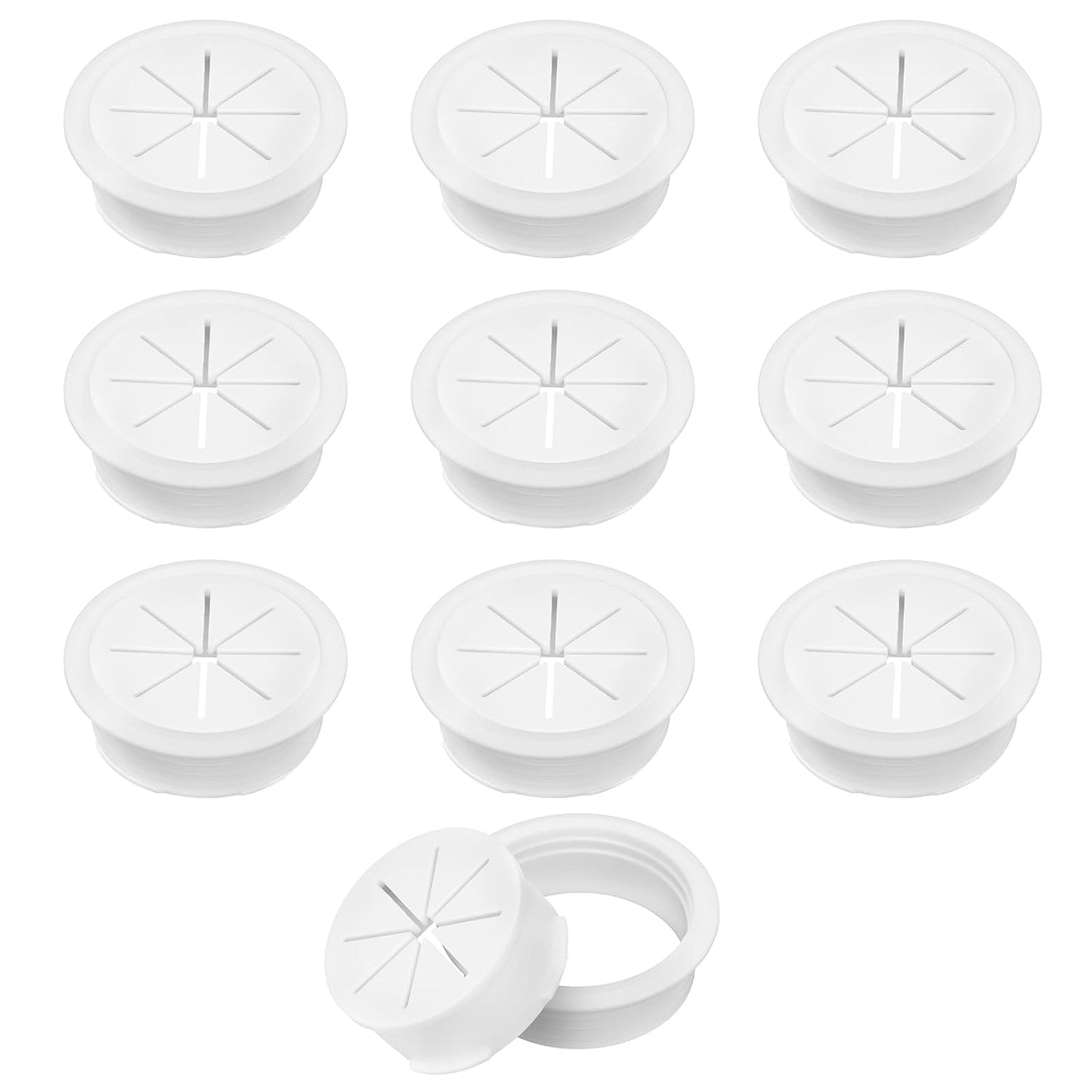 2" White Desk Grommet, JTemgle Flexible Cable Grommet Plastic Cable Hole Cover Wire Organizer Caps Desktop Cord Management for Home Office TV Stands Tabletops, 10 Pieces