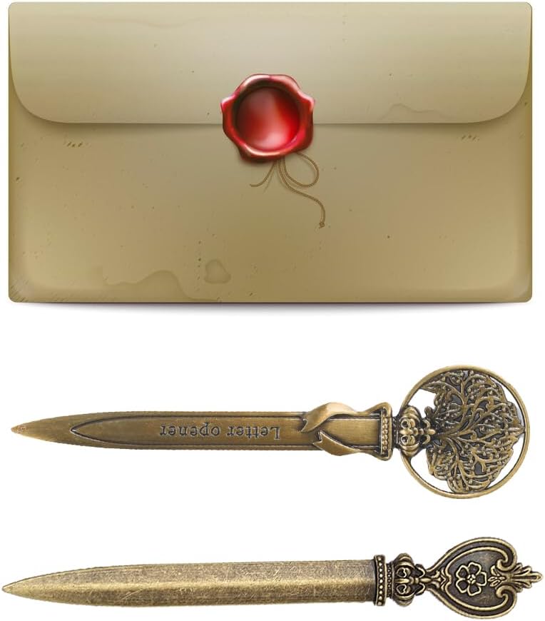 Vintage Letter Opener Set 2 Piece Antique Metal Cute Letter Cutter for Office and Home Decorative Envelope Knife Elegant Design