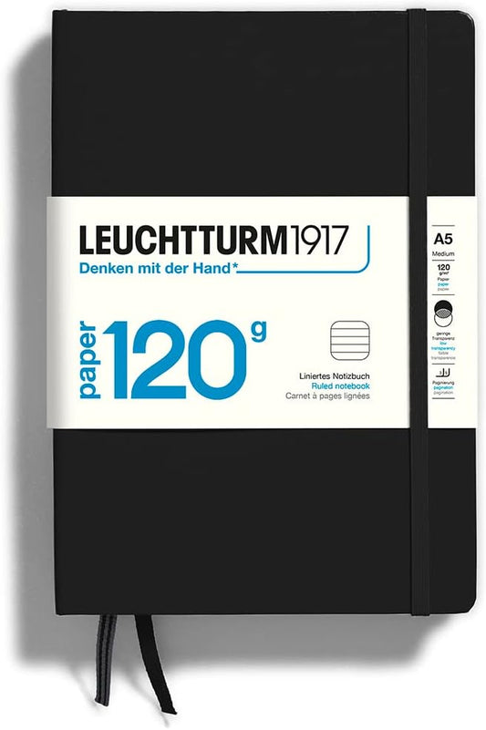 LEUCHTTURM1917-120G Special Edition - Medium A5 Ruled Hardcover Notebook (Black) - 203 Numbered Pages with 120gsm Paper