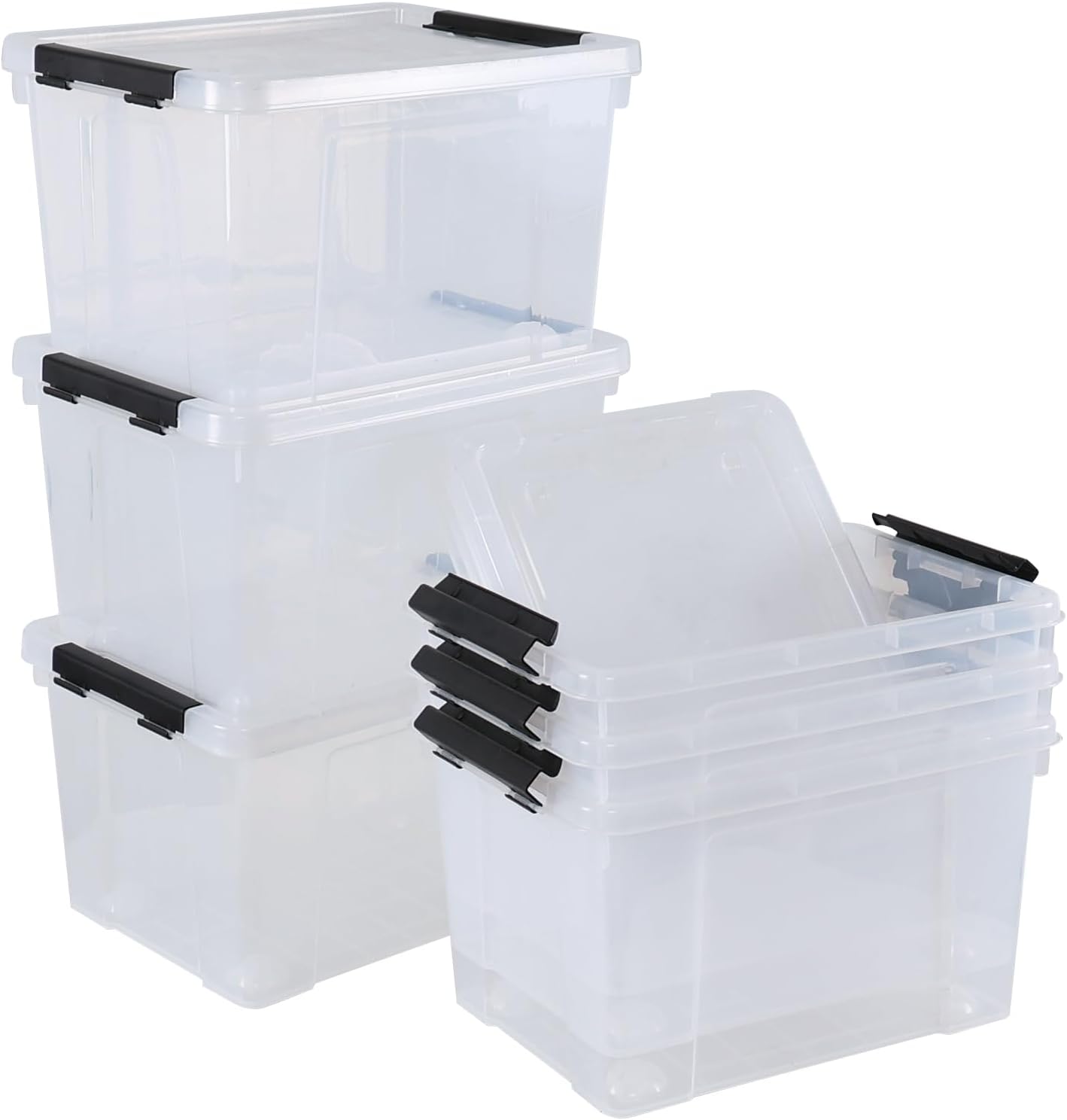 Ggbin 22 Quart Plastic Storage Box with Lid, 6 Pack Latching Container Bins