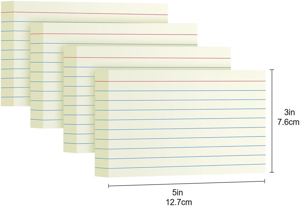 Cream Index Cards 3x5, 200 Pack, Ruled Index Cards, Flash Cards for Studying, Heavy Note Cards for Office, Home and School, 4 Packs of 50