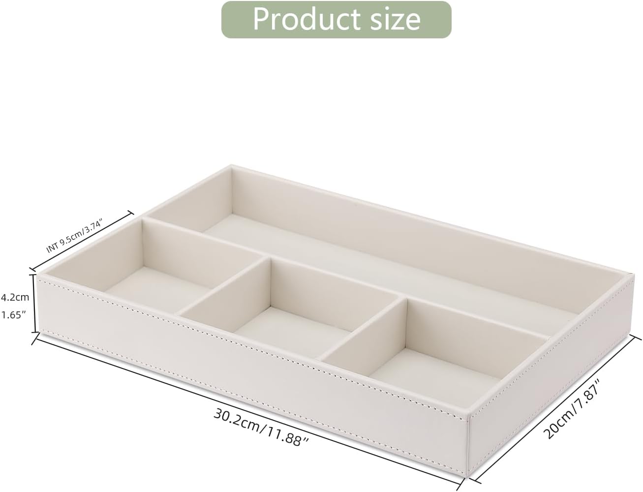 KINGFOM PU Leather Desk Drawer Organizer, 4 Compartment Office Supplies Stationery Storage Tray, Desk Organizers and Accessories Drawer Organizer Tray for Home, Makeup, Jewelry Stackable White