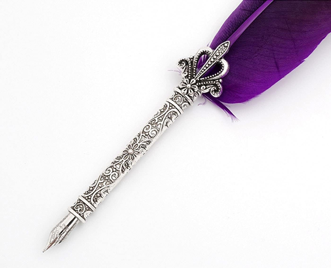 Gullor Calligraphy Feather Quill Pen and 5 Calligraphy Nibs for Beginners Kids Calligraphy Writing Quill Dip Pen Set, Purple