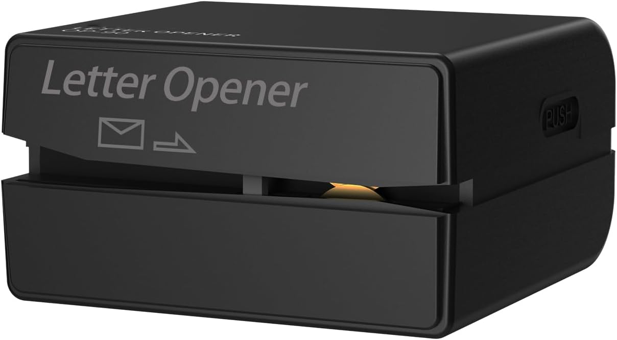 Battery Operated Electric Letter Opener - Portable Efficient Electric Envelope Opener, Mail Opener, Universal Mail Cutter Tool for Office & Home Use,Black