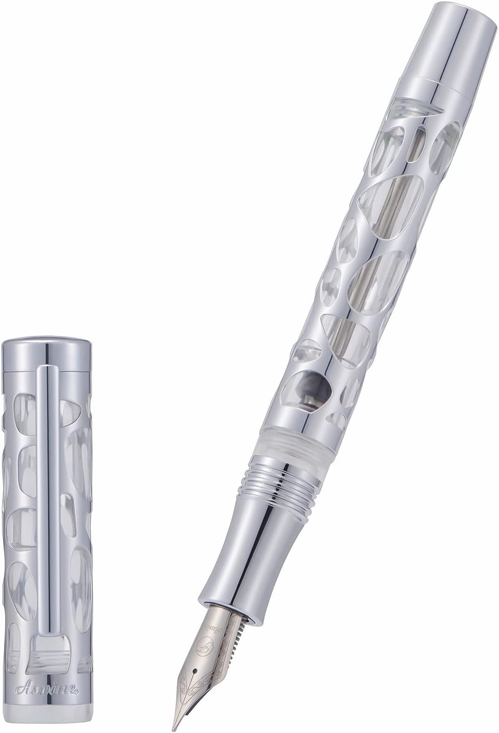 Asvine V169 Vacuum Filling Fountain Pen Medium Nib, Water Drop Skeleton Transparent Clear Acrylic Pen Case Set
