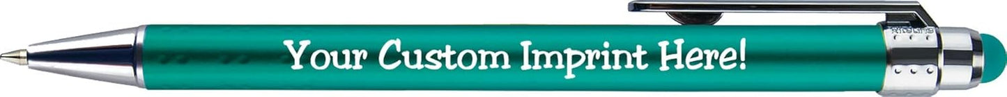 Personalized Pens with Stylus Tip -Bright Vibes- Click action - Custom - Black writing - Printed Name pens - Imprinted with Your Logo or Message - FREE PERSONALIZATION - 12 Pens/Box (Teal)