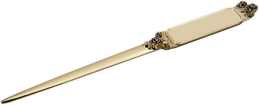 24K Gold Plated Letter Opener Knife – Antique Golden Rose Design - Flat Ergonomic Handle for Comfort – Desk and Office Supplies