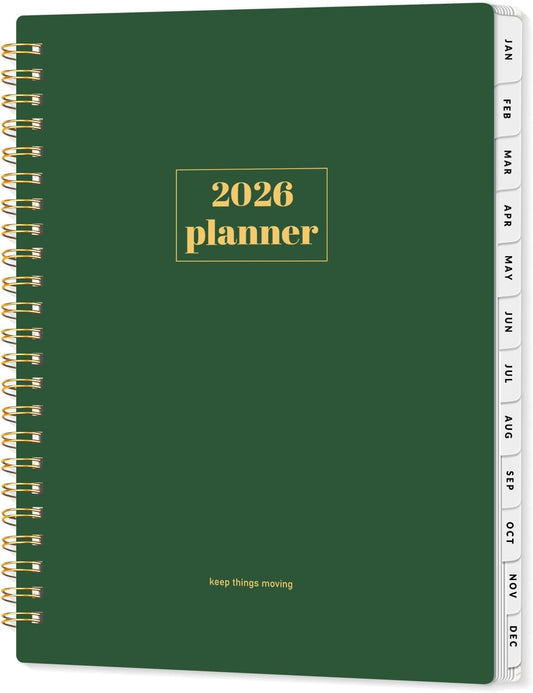 SUNEE Planner 2026 Weekly and Monthly, January 2026-December 2026, 6.4"x8.3", Tabs, Note Pages,Spiral Binding, Deep Green