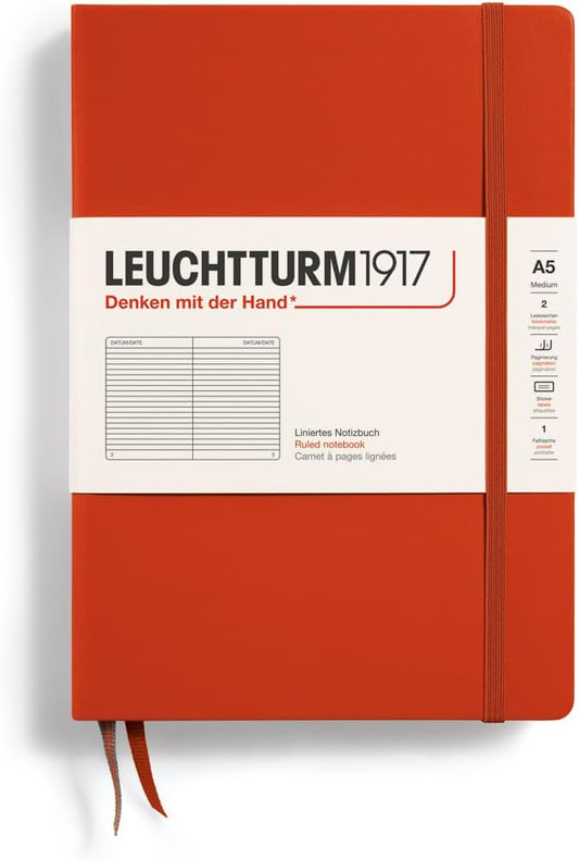 LEUCHTTURM1917 - Notebook Hardcover Medium A5-251 Numbered Pages for Writing and Journaling (Fox Red, Ruled)