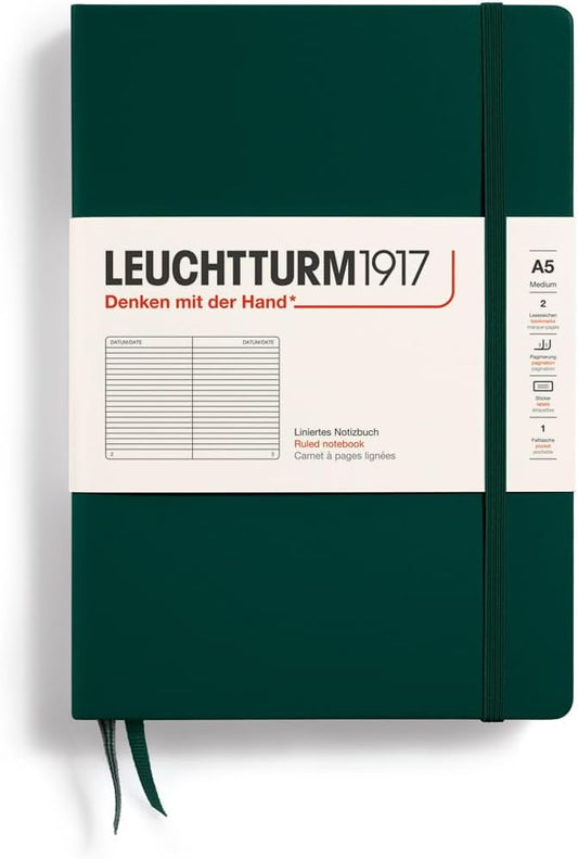 LEUCHTTURM1917 - Notebook Hardcover Medium A5-251 Numbered Pages for Writing and Journaling (Forest Green, Ruled)