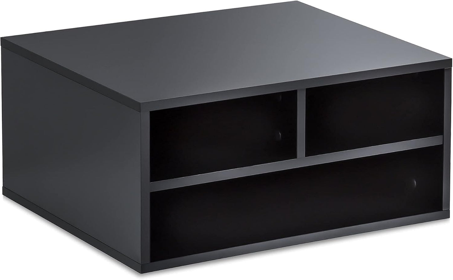 FITUEYES Large Printer Stands with 3 Storage Compartments, Desktop Paper Organizer Shelf for Home Office, 2-Tier Printer Riser, Black, 18.9" L x 15.7" W x 8.7" H