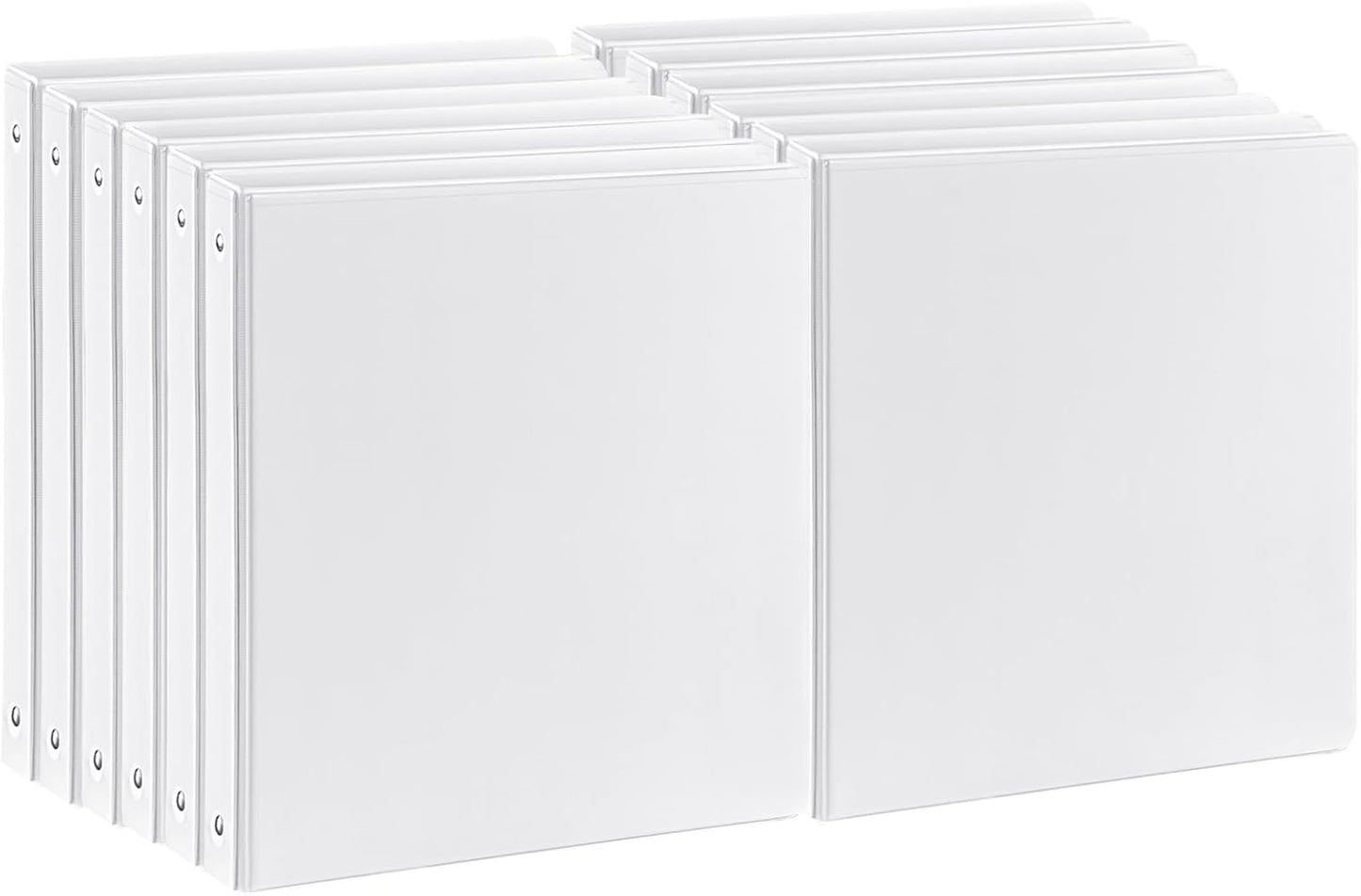 1 inch 3-Ring Binder, 1" Round Ring Binders with 2 Inside Pockets, View Basic 1 in Binders, Clear View Cover 1-inch-Binder Holds 8.5'' x 11''Paper for Office/Home/Back to School（Pack of 12, White