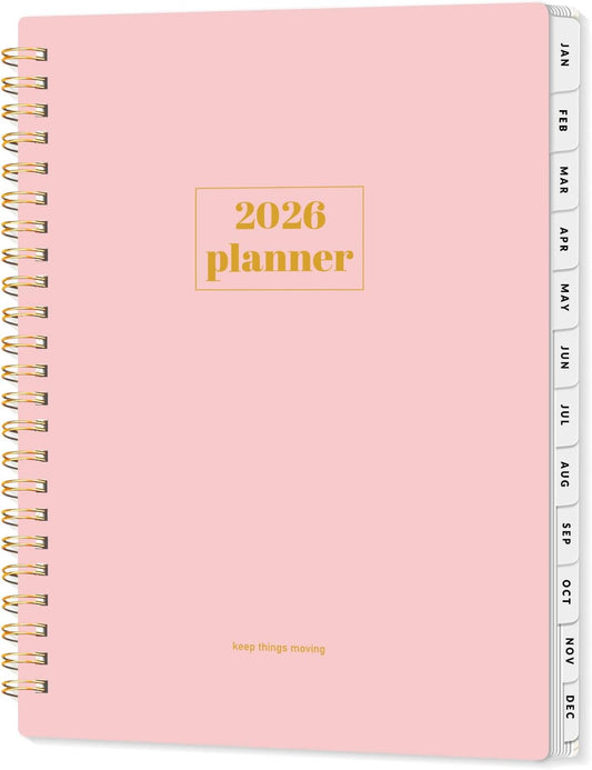 SUNEE Planner 2026 Weekly and Monthly, January 2026-December 2026, 6.4"x8.3", Tabs, Note Pages,Spiral Binding, Pink