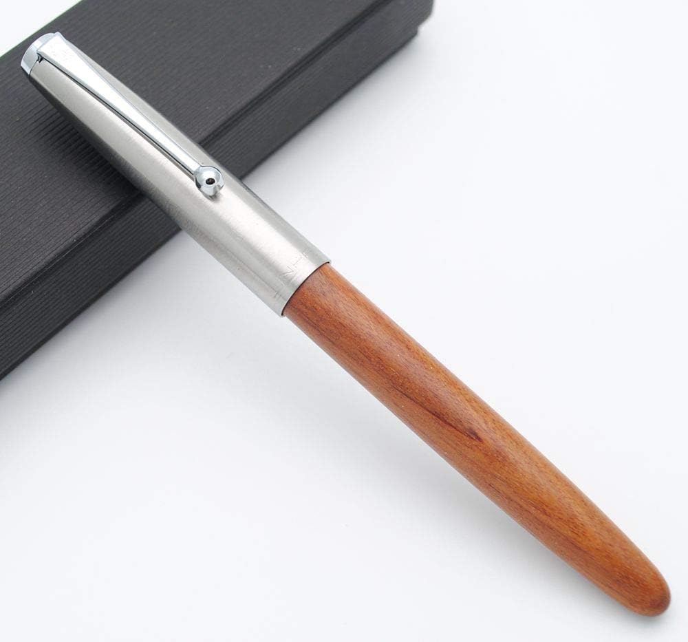 JINHAO 51A Wooden Fountain Pen Steel Cap (Red GuiBao Wood, Extra Fine Nib 0.38mm)