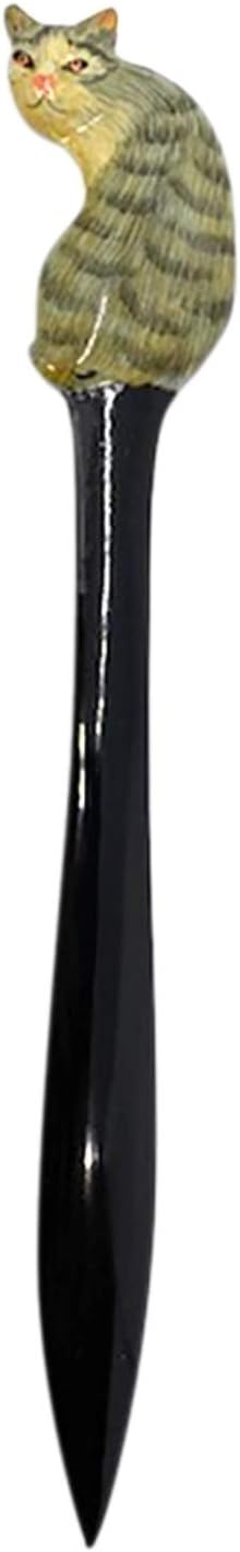 Mad Mags Cute Cat Letter Opener, Hand Painted Gray and Black Mail Envelope Slitter, Gift for Kitten Lover, 8 1/4 Inch