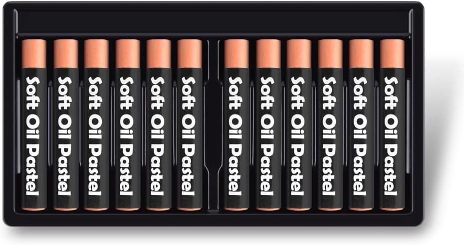 12 Pcs Monochrome Artists Grade Soft Oil Pastels Vibrant and Creamy Colored Chalk Pastels Art Supplies Set for Professionals Painting Drawing Light Orange