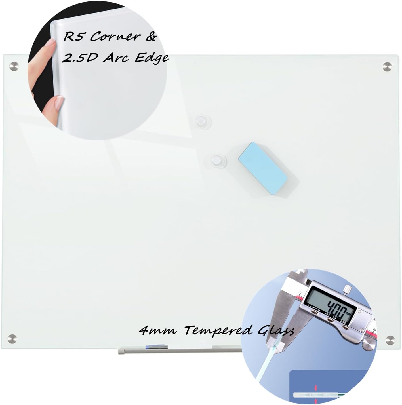 Glass Whiteboard Magnetic Dry Erase Board 48 x 36 Inches, Wall Mounted Glass White Board for Office School Home.