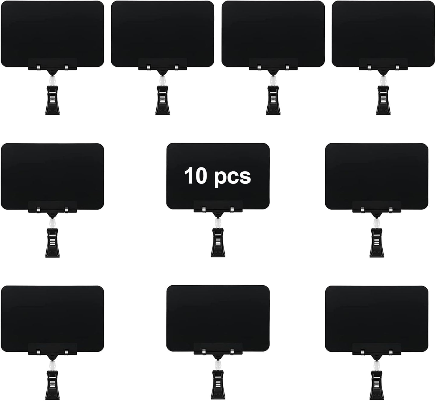 10 Pack Double Head Display Clips Rotating Reuse Sign Price Tag Merchandise Sign Display Clip Holder, Mini Plastic Chalkboard Sign with Clip for Business, Party, Office, Exhibition (Black)