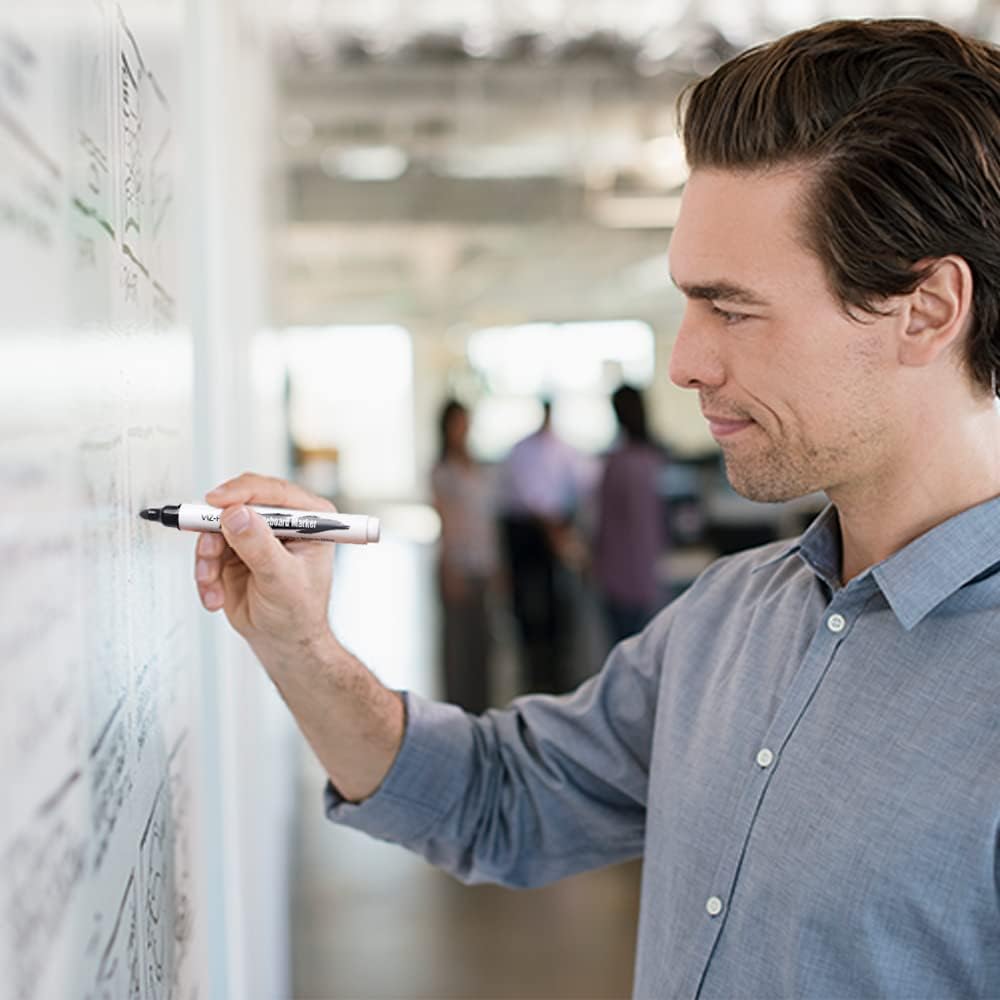 VIZ-PRO Dry Erase Markers, Bulk Pack of 50, Fine Bullet Tip Low-Odor Black Color Whiteboard Pens