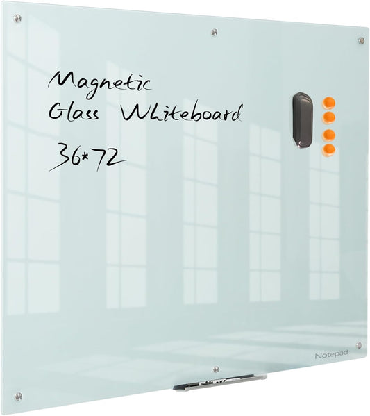 Glass Whiteboard 36 * 72Inches Magnetic Wall Mounted Glass Whiteboard, Large Frameless Glass White Board for Wall Office, Home & School