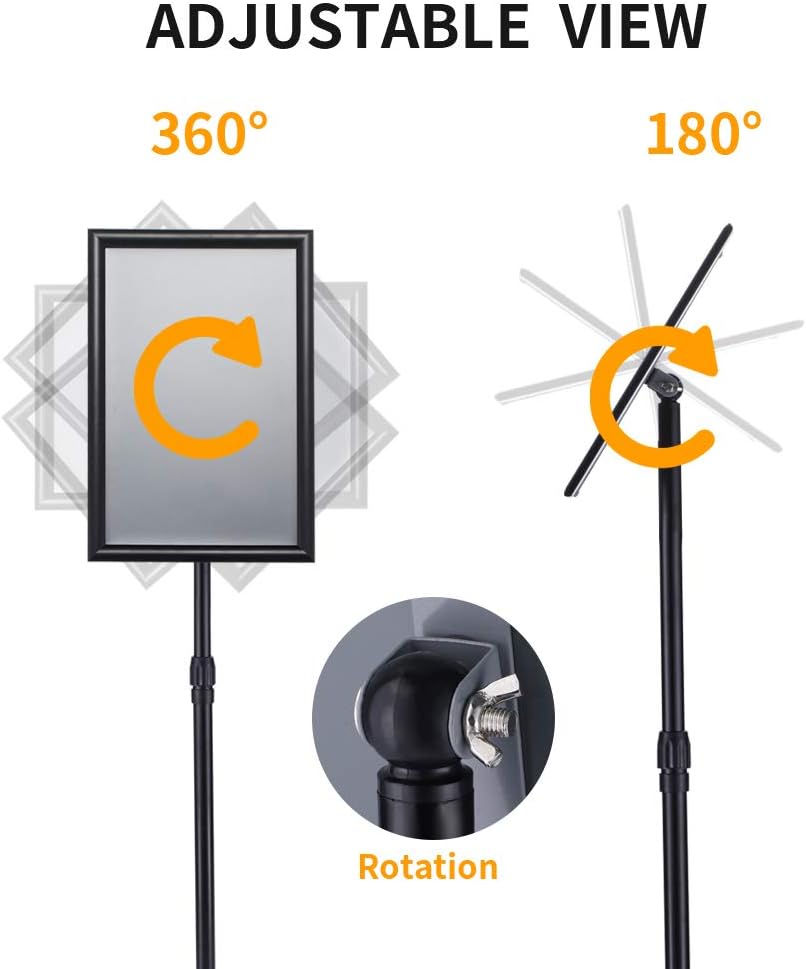 11x17 Inch Pedestal Standing Sign Holder Stand Poster Stand , Black Adjustable Floor Standing Sign Holder with Aluminum Snap Open Frame for Vertical/Horizontal Sign Display