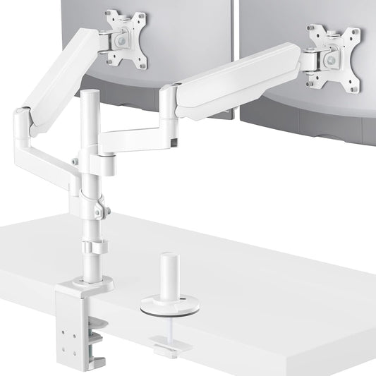 WALI Dual Monitor Mount, Adjustable Gas Spring Arms Desk Mount for 2 Monitors up to 32 inch, 17.6lbs Weight Capacity, Mounting Holes 75 x 75mm or 100 x 100mm (GSDM002W), White