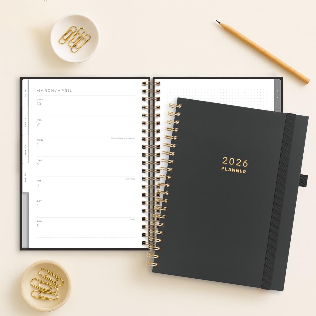 And Per Se 2026 Planner, A4 Size-Daily, Weekly & 18-Monthly Leather Hardcover Planner, Daily Schedule, Monthly Tabs, 100 GSM Thick Paper(Black)