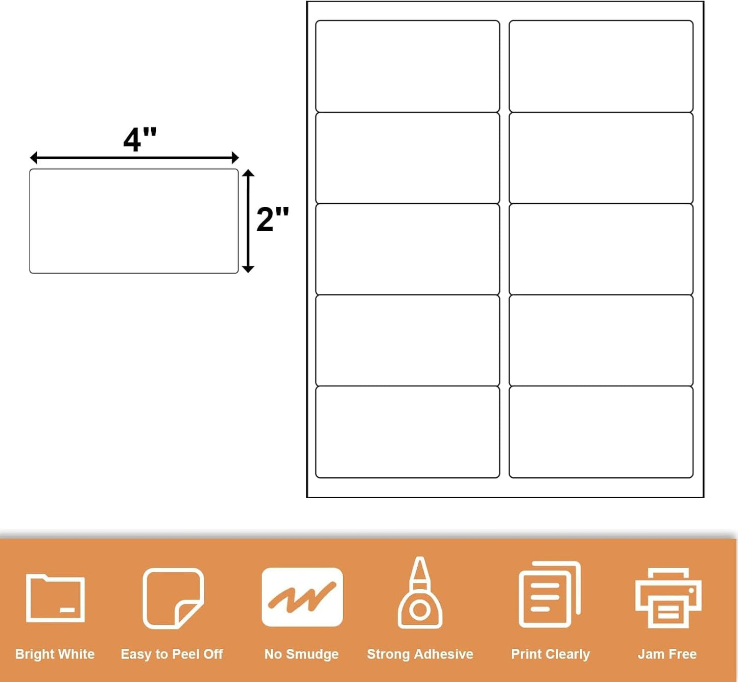 10up Shipping Address Labels, 2 X 4 Labels, Compatible Laser/Inkjet Printer, 5163/18163 Templates Available (2500 Sheets -25000 Labels)